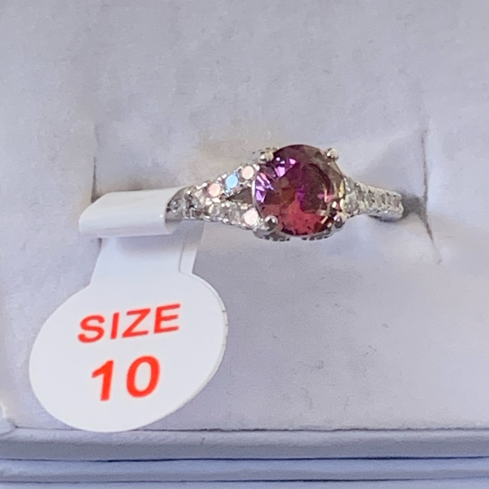 Bomb Party Lab Created Purple Yellow Bi-Color Tourmaline on rhodium plating